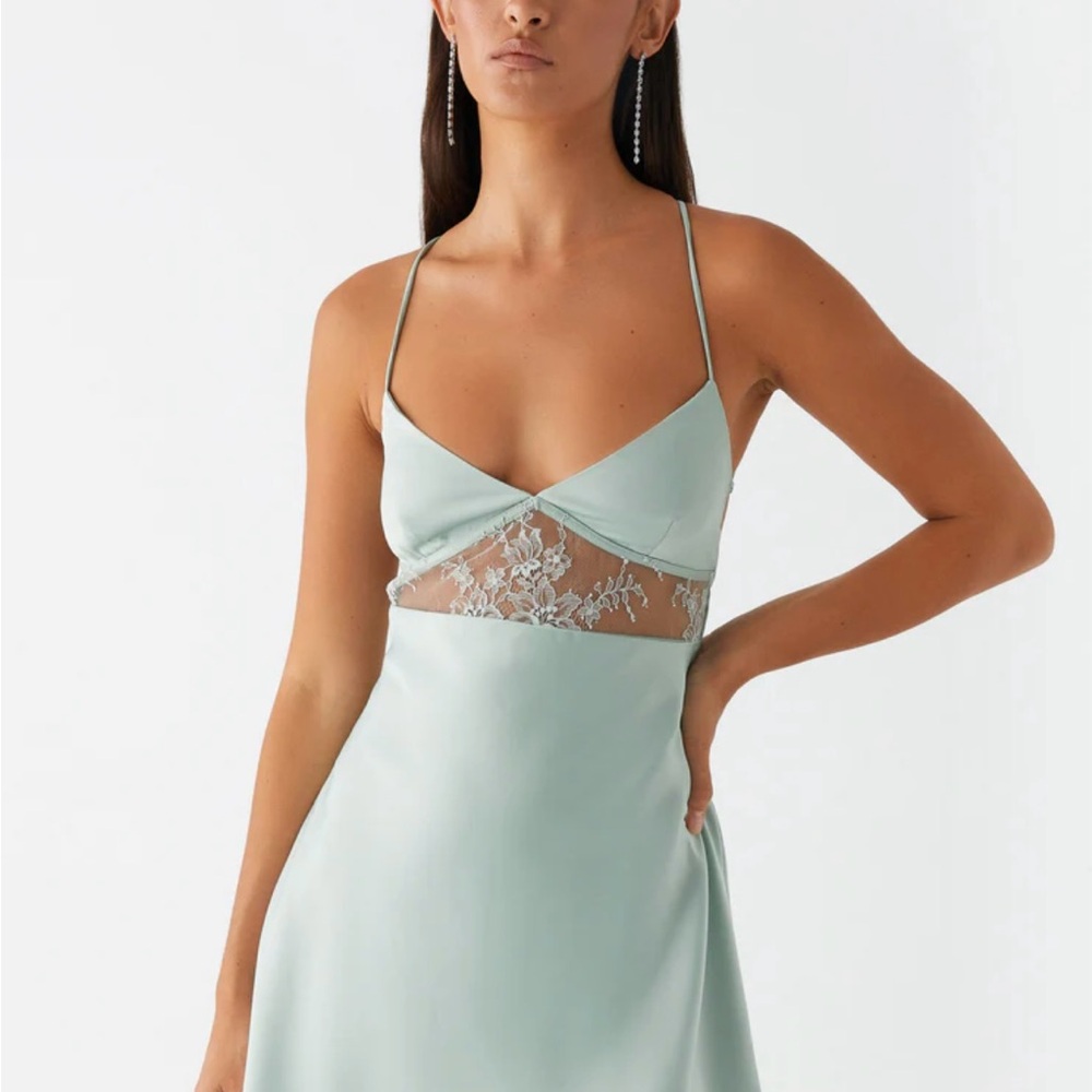 Peppermayo Mint Green Lace Slip Dress